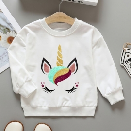 Jenter Sweatshirt Unicorn Print Rundhals Langermet