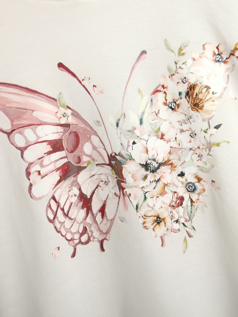 Jenter White Butterfly Animal Print Langermet Pullover Hettegenser Klær
