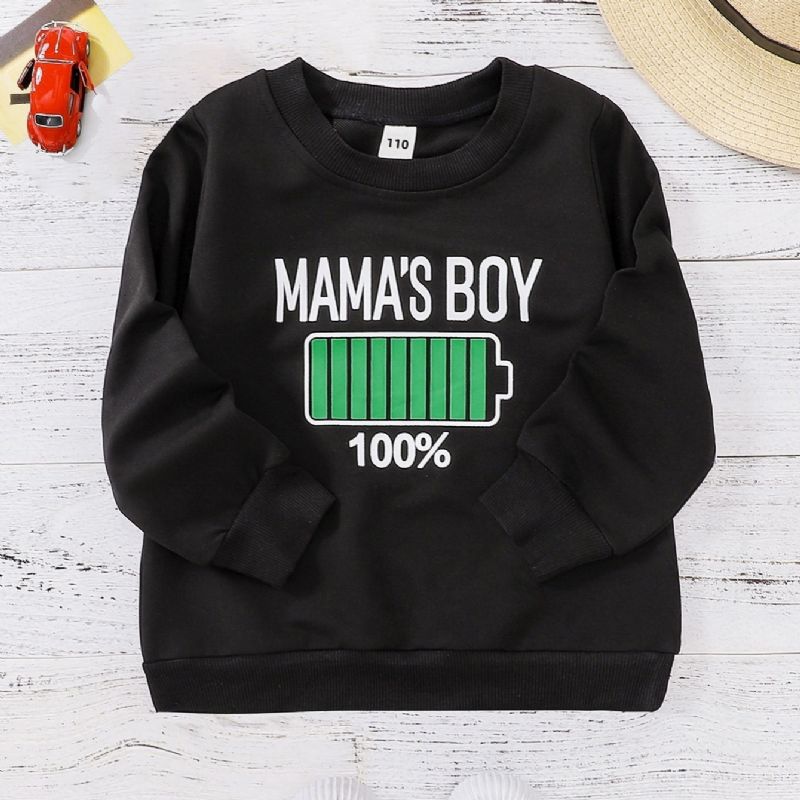 Mamas Gutter Bokstavmønster Casual Pullover Sweatshirt Barneklær