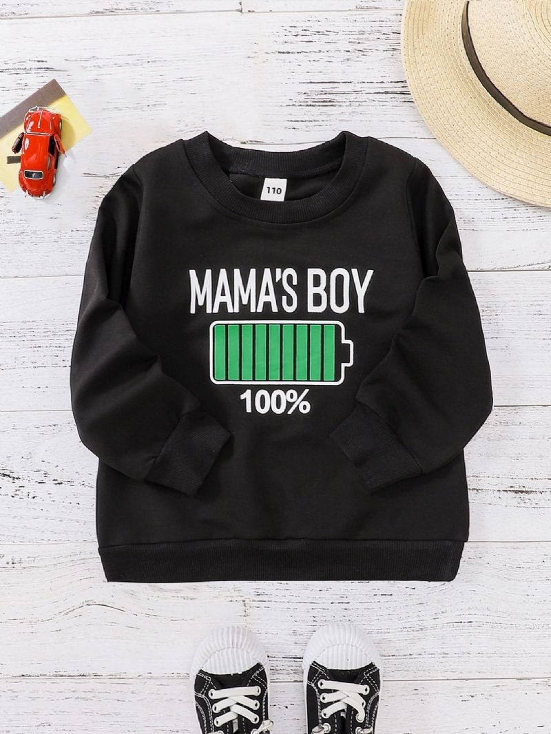 Mamas Gutter Bokstavmønster Casual Pullover Sweatshirt Barneklær