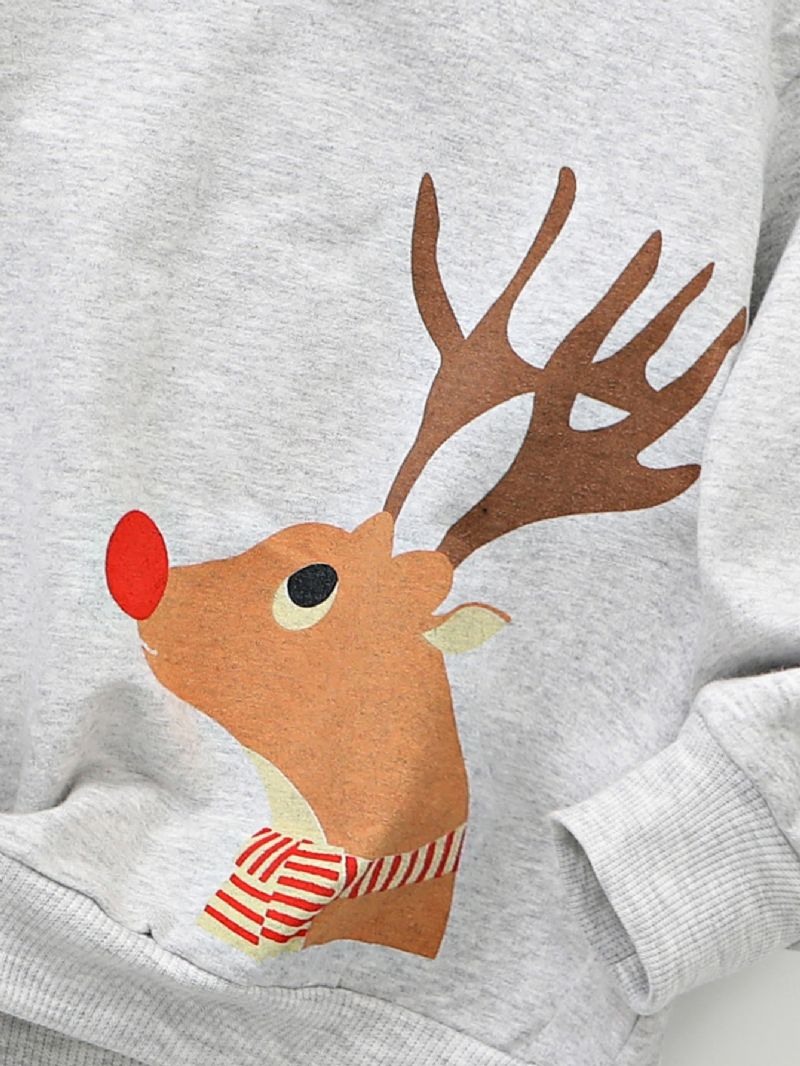 Ny Høst-vinter Gutter Og Jenter Jul Elg Print Crew Neck Sweatshirt