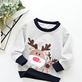 Nye Gutter Casual Christmas Elg Trykt Langermet Crew Neck Sweatshirt