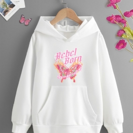 Nye Jenter Casual Fasjonable Butterfly Printed Langermet Hettegenser Sweatshirt