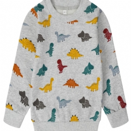 Popshion Autumn Winter Guttens' Casual Dinosaur Print Crew Neck Sweatshirt