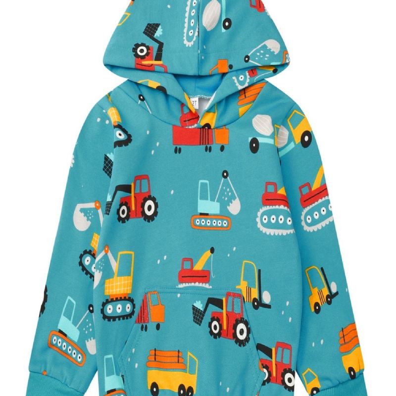 Popshion Gutter Car Mønster Fleece Langermet Hettegensere Sweatshirt