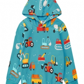 Popshion Gutter Car Mønster Fleece Langermet Hettegensere Sweatshirt