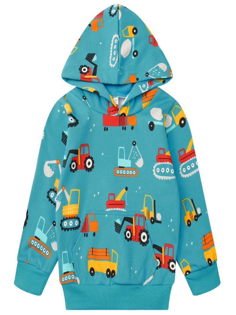 Popshion Gutter Car Mønster Fleece Langermet Hettegensere Sweatshirt