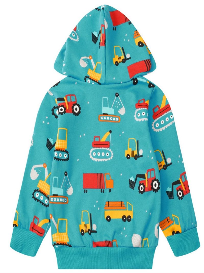 Popshion Gutter Car Mønster Fleece Langermet Hettegensere Sweatshirt