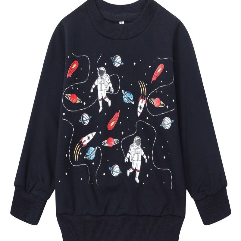 Popshion Gutter Astronaut Print Langermet Pullover Neck Winter Sweatshirt