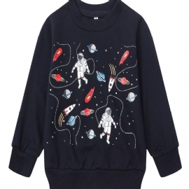 Popshion Gutter Astronaut Print Langermet Pullover Neck Winter Sweatshirt