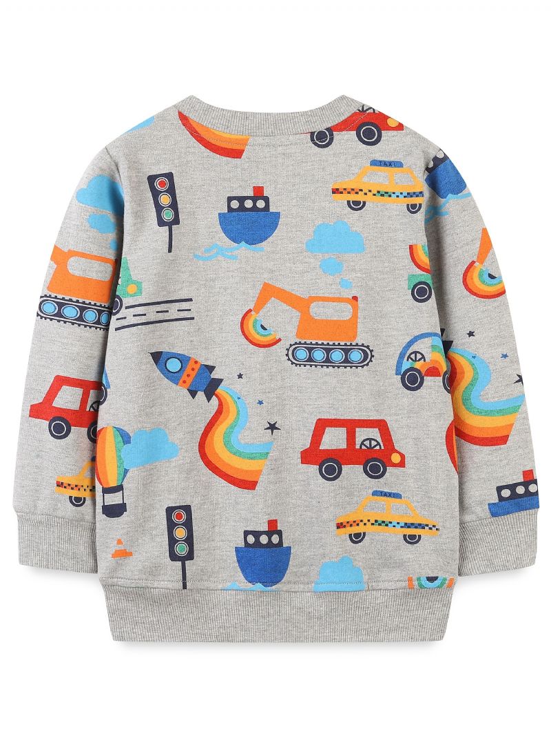 Popshion Gutter Crew Neck Langermet Sweatshirt Med Car Cartoon Print