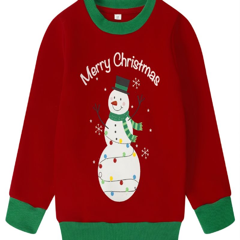 Popshion Gutter Snowman Fargerikt Trykk Fleece Langermet Kontraststrim Julgenser