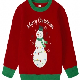 Popshion Gutter Snowman Fargerikt Trykk Fleece Langermet Kontraststrim Julgenser