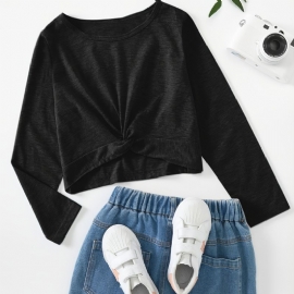 Short Crop Top Sweatshirt For Jenter Uformell Langermet Skjorte Bluse T-skjorte