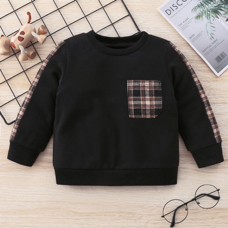 Småbarn Gutter Rundhals Kontrast Gingham Langermet Sweatshirt