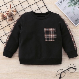 Småbarn Gutter Rundhals Kontrast Gingham Langermet Sweatshirt