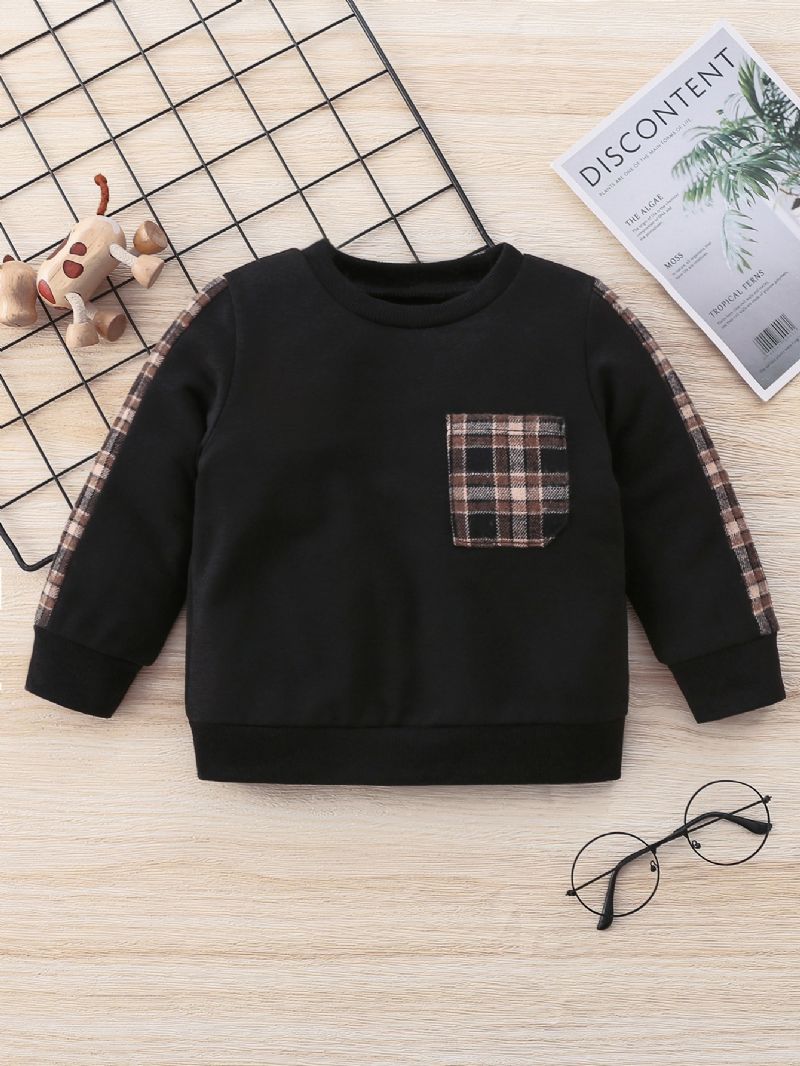 Småbarn Gutter Rundhals Kontrast Gingham Langermet Sweatshirt