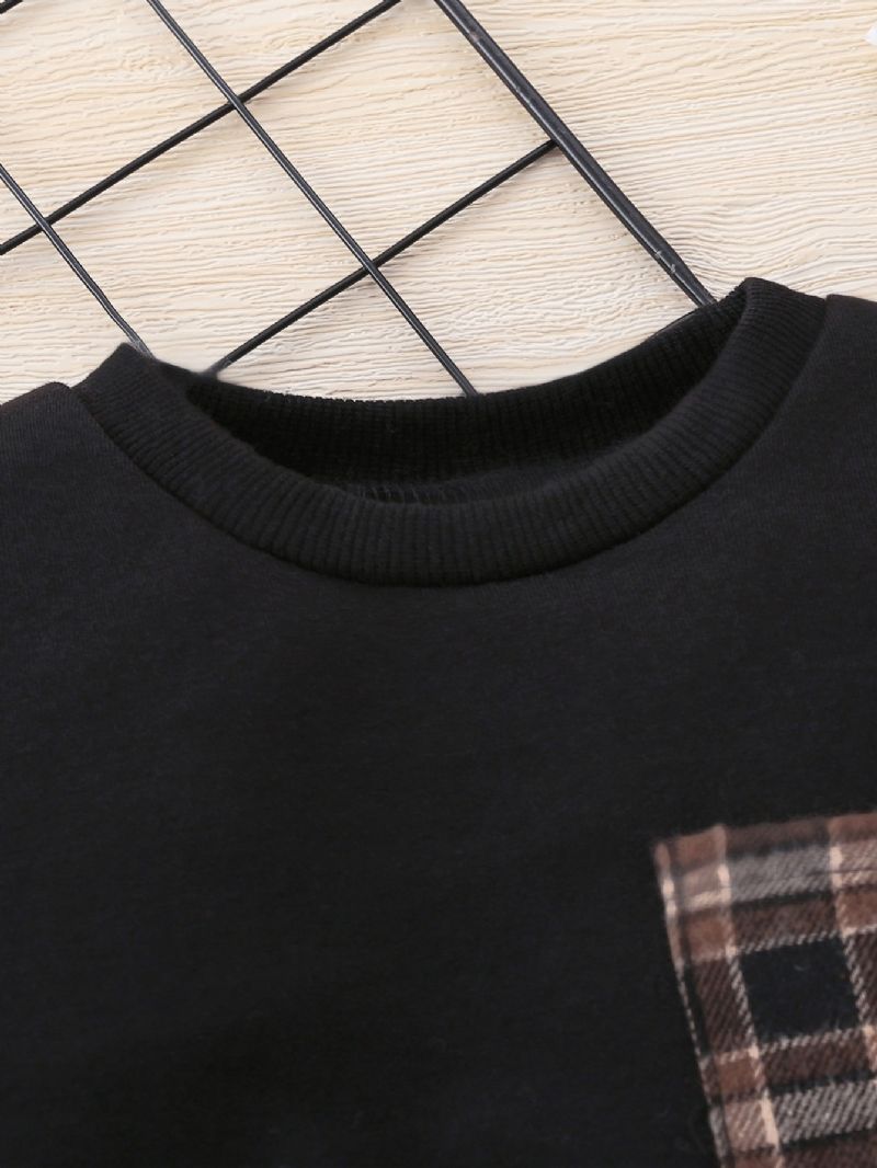 Småbarn Gutter Rundhals Kontrast Gingham Langermet Sweatshirt