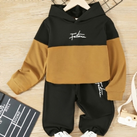 Toddler Gutter Letter Graphic Color Block Hettegenser Og Joggebukser