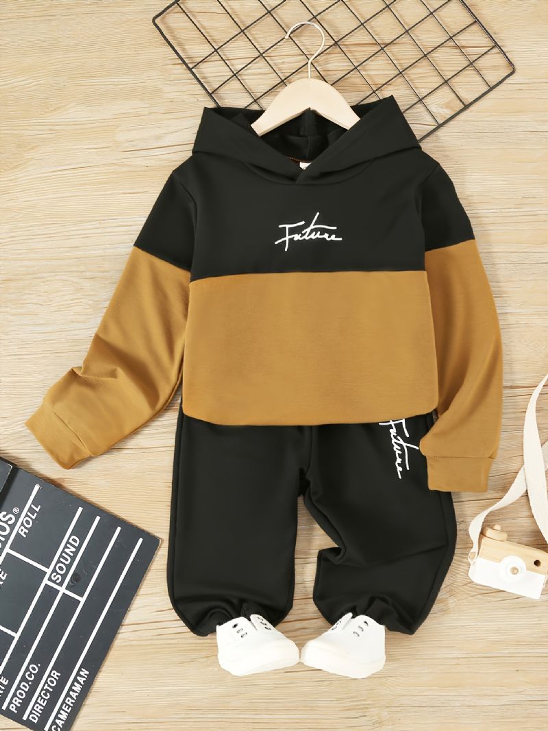 Toddler Gutter Letter Graphic Color Block Hettegenser Og Joggebukser