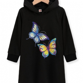 Toddler Jenter Butterfly Print Hettegenser Kjole For Høst Vinter Ny