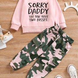 Toddler Jenter Pullover Sweatshirt & Camo Cargo Pants Beklager Daddy Two Bosses