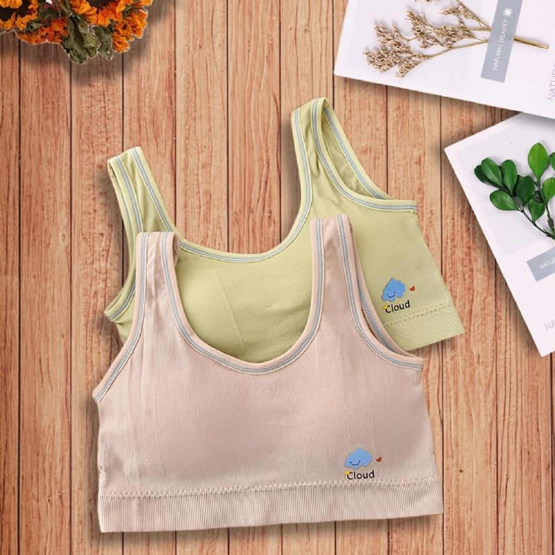 2 Stk Jente Soft Sports Bh Cartoon Cloud Pattern Camisole Vest Med Avtagbar Pute