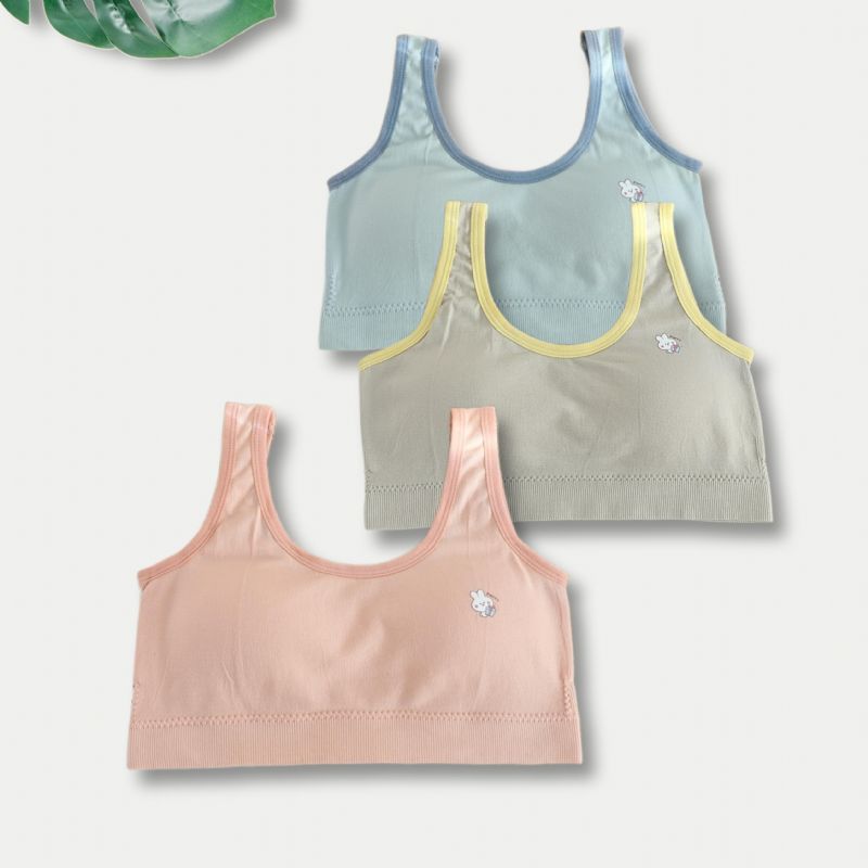 3 Stk Jente Myk Bh Kanintrykk Comfort Sport Vest Camisole Med Avtakbar Pute Barneundertøy