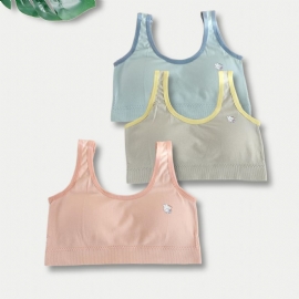 3 Stk Jente Myk Bh Kanintrykk Comfort Sport Vest Camisole Med Avtakbar Pute Barneundertøy