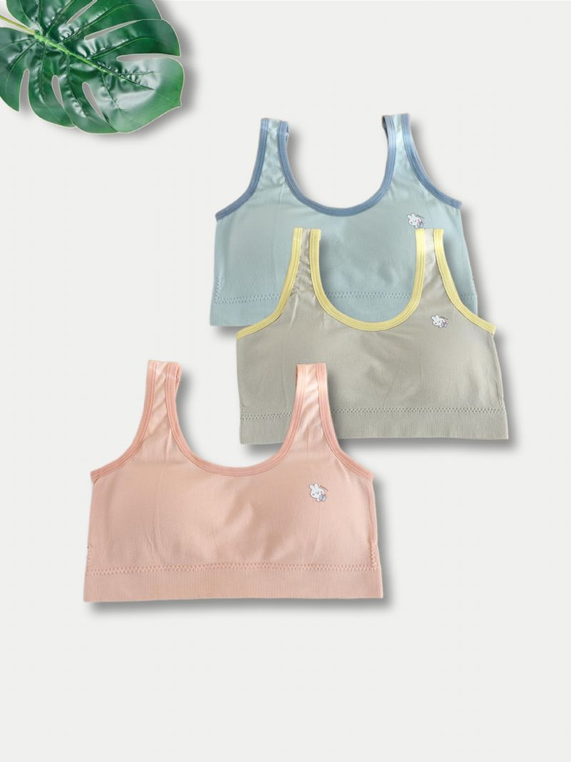 3 Stk Jente Myk Bh Kanintrykk Comfort Sport Vest Camisole Med Avtakbar Pute Barneundertøy