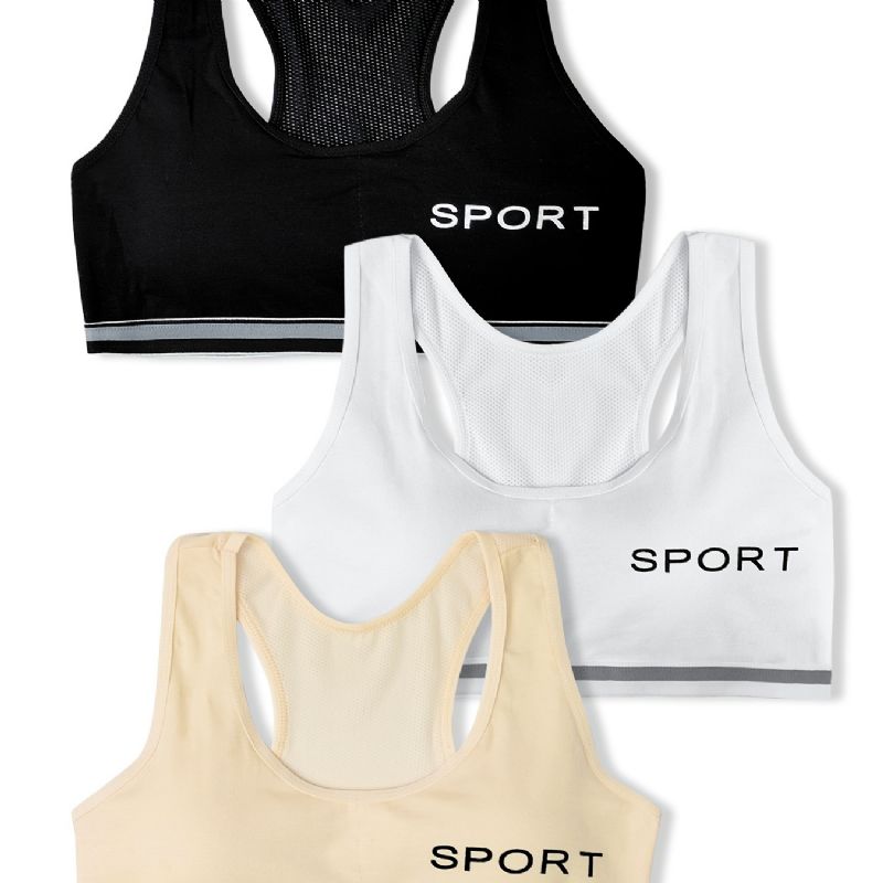 3stk Teen Jenter Casual Cotton Sport Bh Pustende Stretchy Undertøy Vest