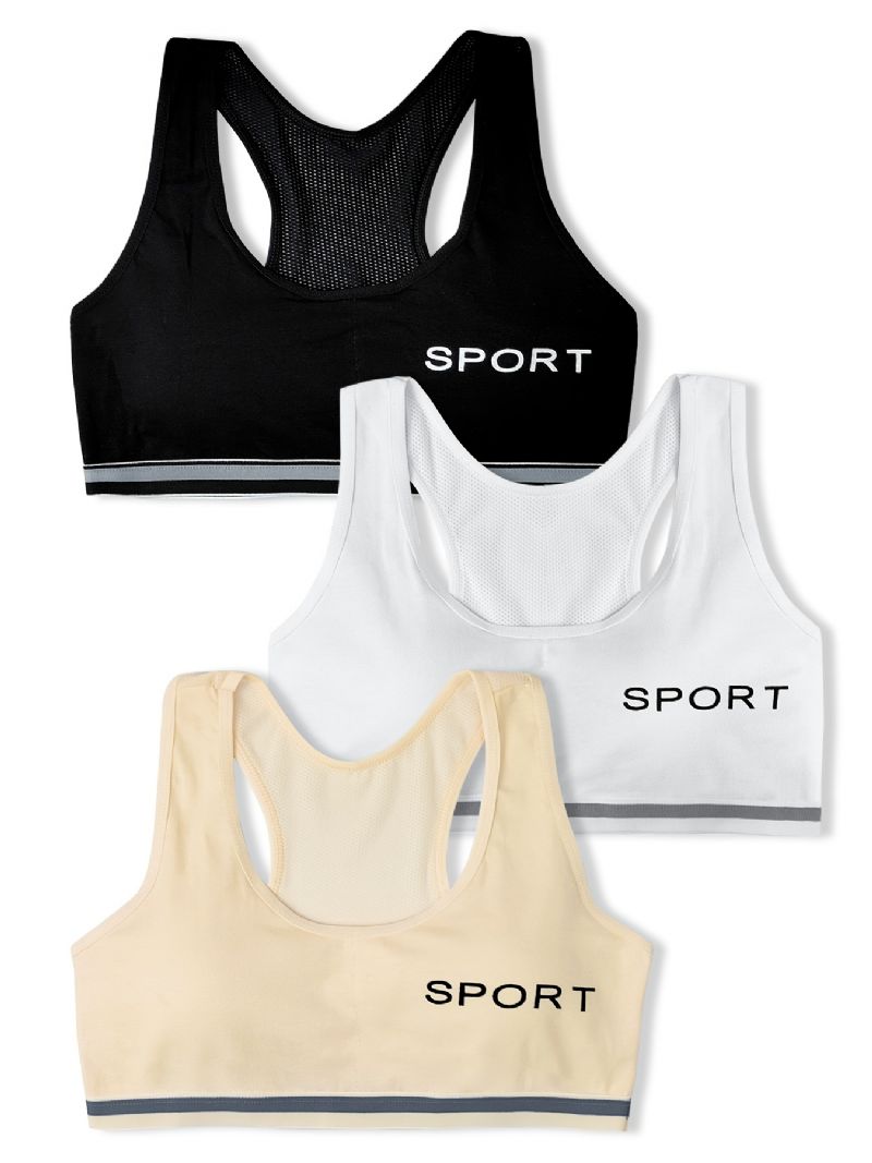 3stk Teen Jenter Casual Cotton Sport Bh Pustende Stretchy Undertøy Vest