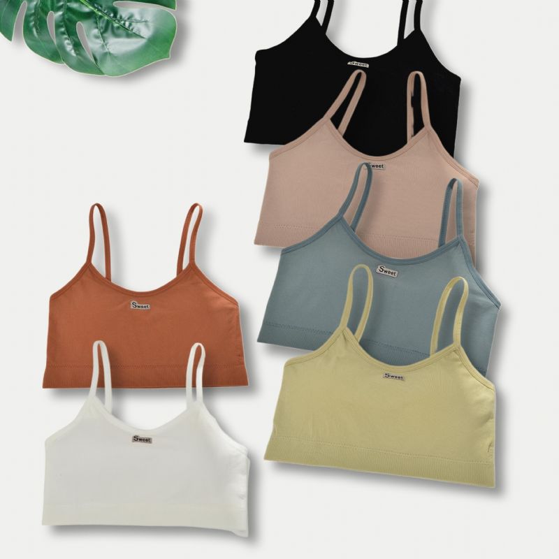 6 Stk Jente Soft Bh Sport Vest Camisole Med Avtakbar Pute Barneundertøy