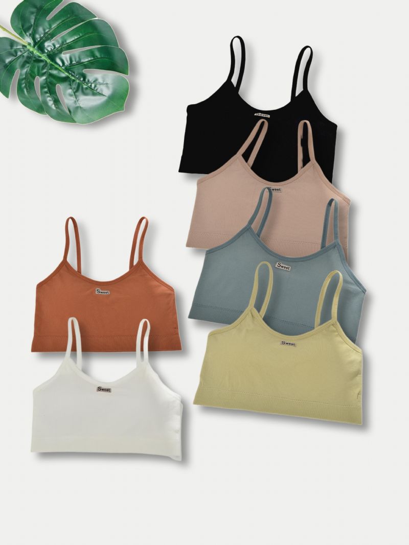 6 Stk Jente Soft Bh Sport Vest Camisole Med Avtakbar Pute Barneundertøy