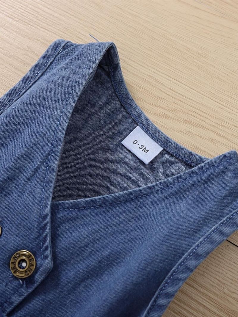 Baby Jenter Langermet Hvit Bunn Og Denim Ermeløs Vest Skjørtsett