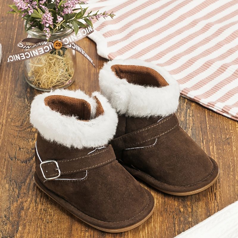 Baby Gutter Jenter Booties Nyfødt Koselig Fleece Varme Vinterstøvler Småbarn Sklisikker Snøring Første Gangsko