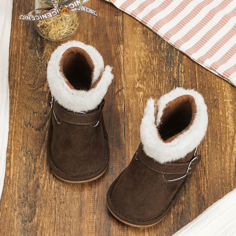 Baby Gutter Jenter Booties Nyfødt Koselig Fleece Varme Vinterstøvler Småbarn Sklisikker Snøring Første Gangsko