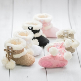 Baby Gutter Jenter Støvler Myksåle Anti-skli Fleece Crib Shoes First Walker Sko Til Vinteren