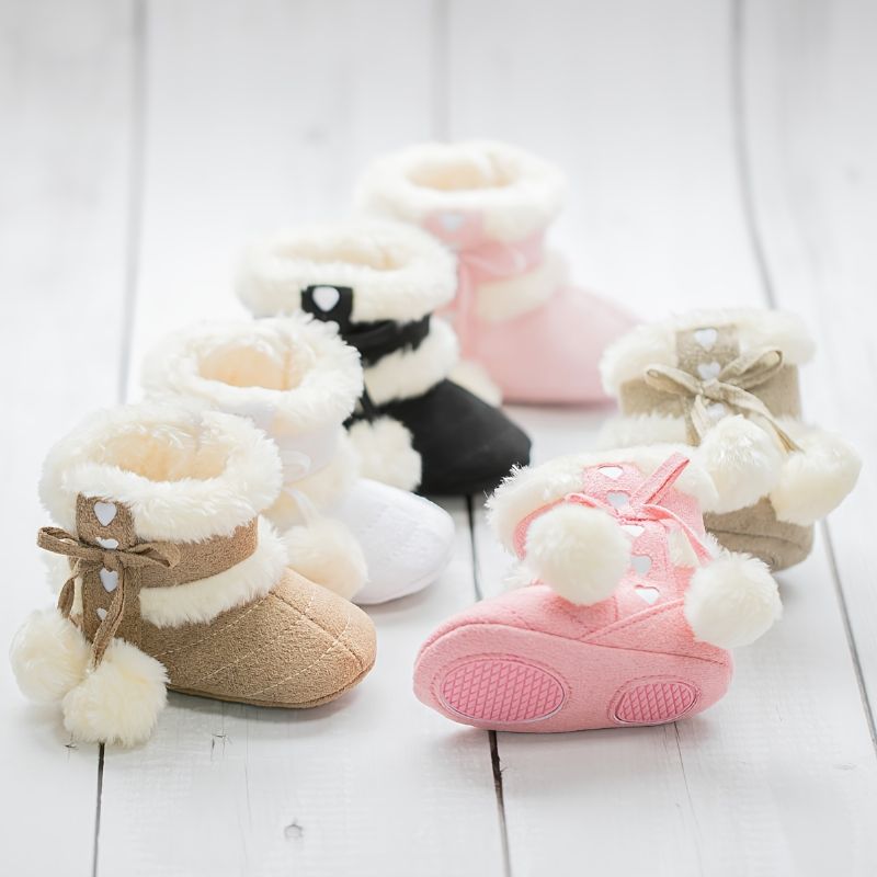 Baby Gutter Jenter Støvler Myksåle Anti-skli Fleece Crib Shoes First Walker Sko Til Vinteren