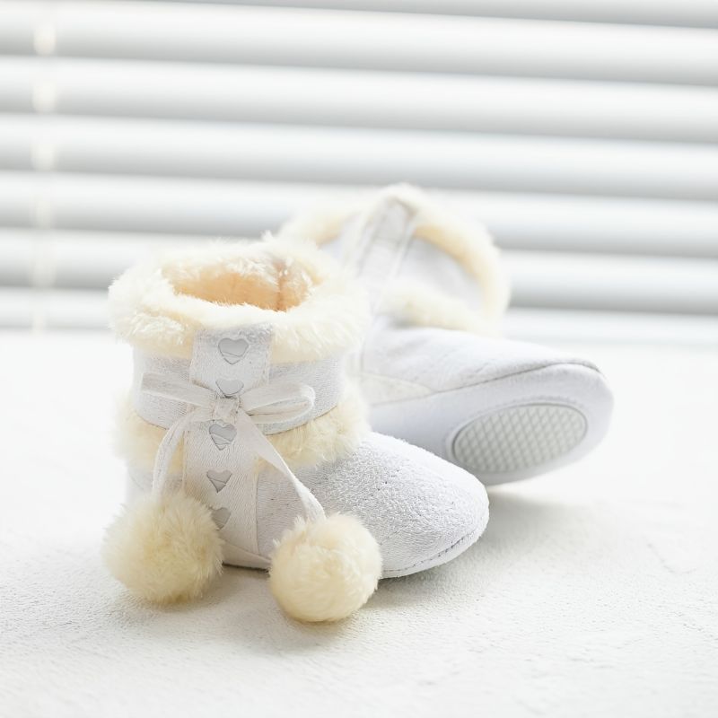 Baby Gutter Jenter Støvler Myksåle Anti-skli Fleece Crib Shoes First Walker Sko Til Vinteren