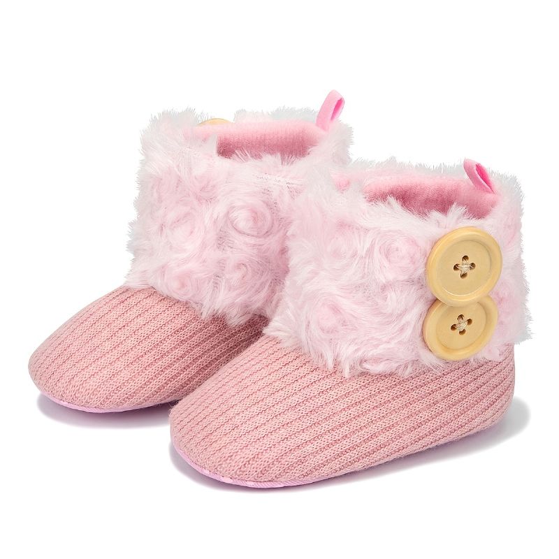 Baby Gutter Jenter Støvler Myksåle Anti-skli Fleece Crib Shoes First Walker Sko Til Vinteren