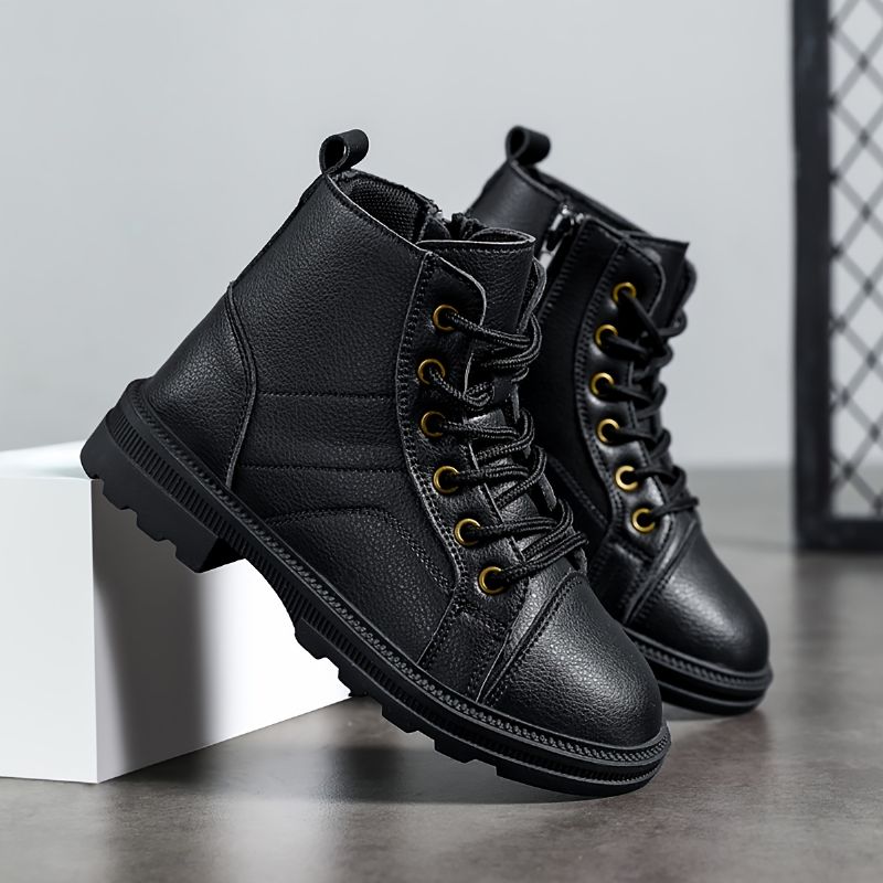 Jenter Støvler Med Myke Såler Lær Side Zip Combat Boots