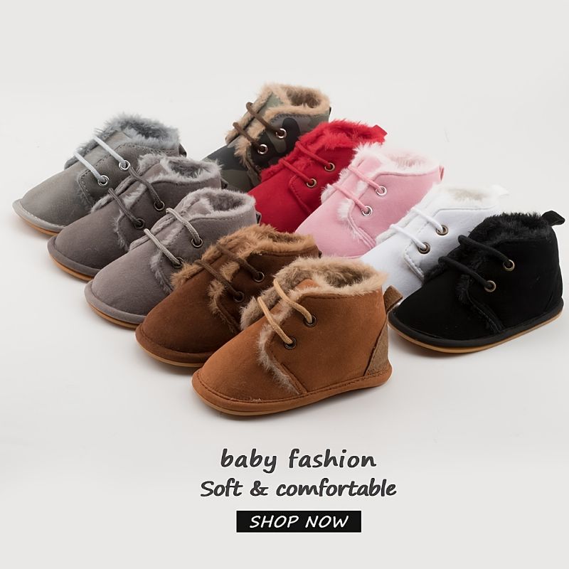 Spedbarn Baby Gutter Jenter Booties Fleece Sklisikker Snøring First Walking Sko Barneseng Sko Vinter Ny