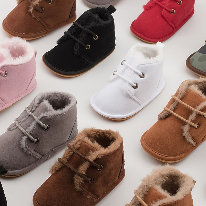 Spedbarn Baby Gutter Jenter Booties Fleece Sklisikker Snøring First Walking Sko Barneseng Sko Vinter Ny