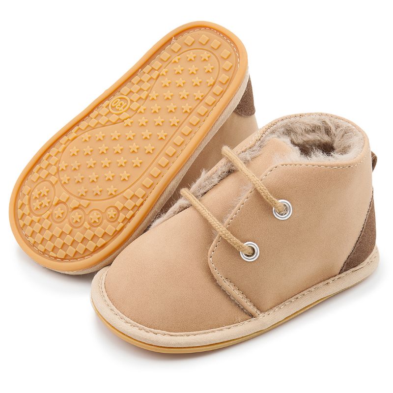 Spedbarn Baby Gutter Jenter Booties Fleece Sklisikker Snøring First Walking Sko Barneseng Sko Vinter Ny