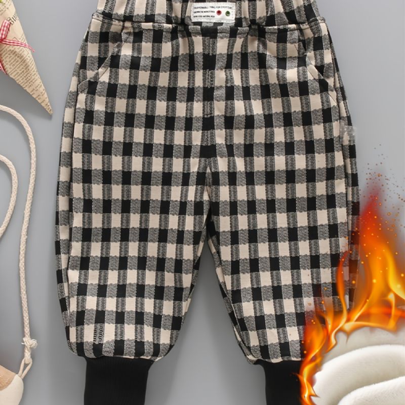 1 Stk Gutter Jenter Fleece Termisk Rutete Print Bukser Til Vinter