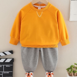 2 Stk Baby Gutter Ensfarget Pullover Rund Hals Langermet Sweatshirt & Bukser Barneklær