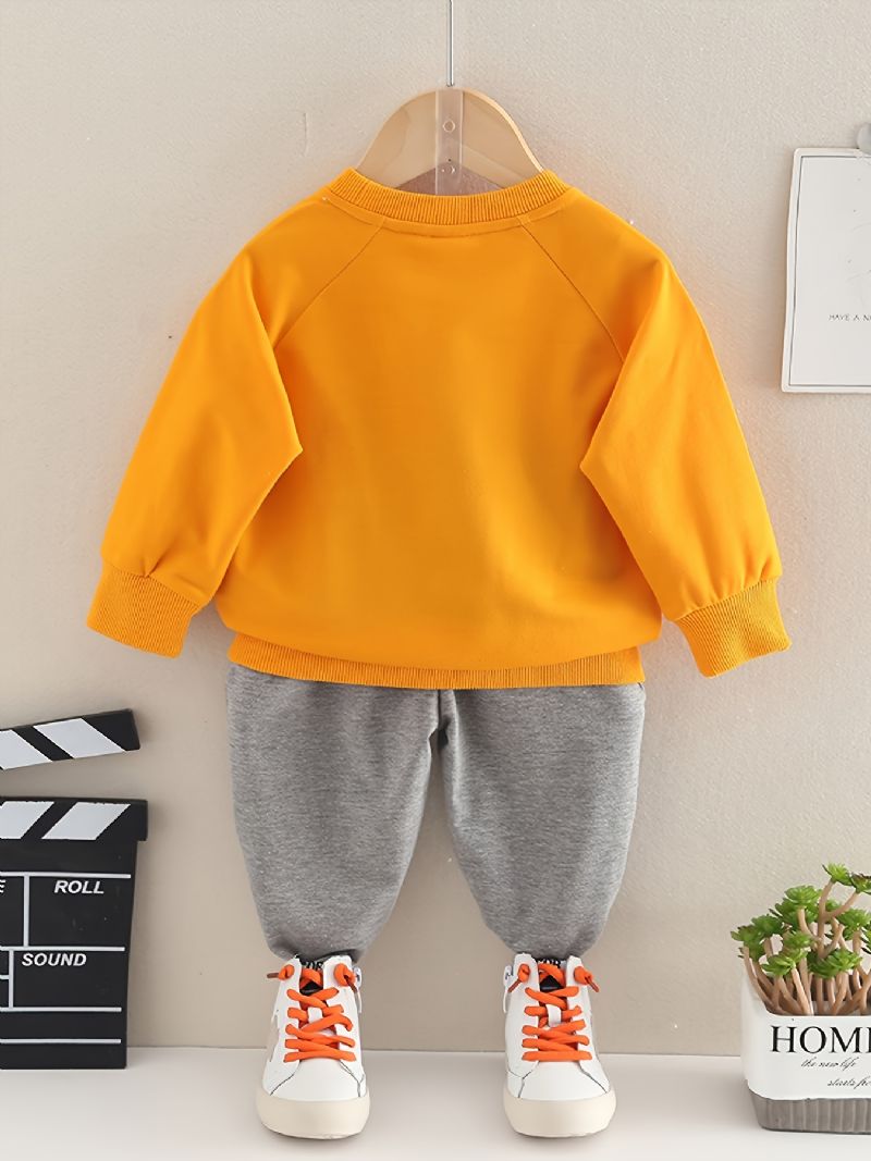 2 Stk Baby Gutter Ensfarget Pullover Rund Hals Langermet Sweatshirt & Bukser Barneklær