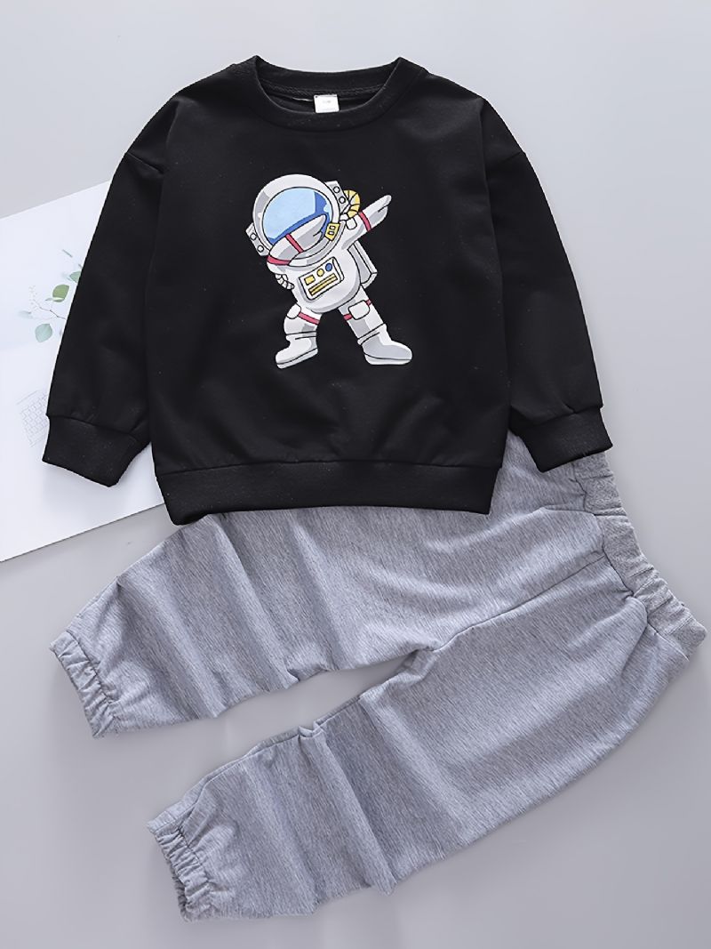 2 Stk Baby Gutter Pullover Astronaut Print Rund Hals Langermet Sweatshirt & Bukser Barneklær