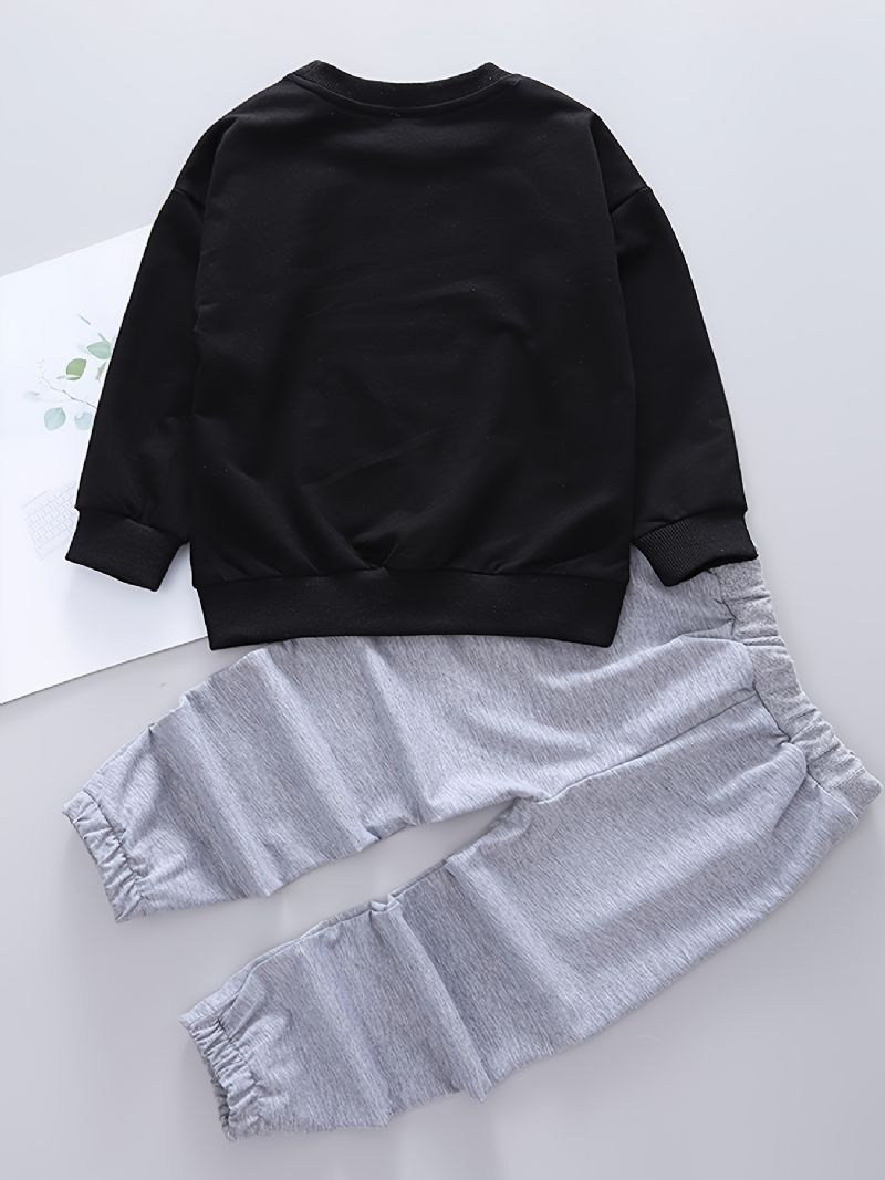 2 Stk Baby Gutter Pullover Astronaut Print Rund Hals Langermet Sweatshirt & Bukser Barneklær